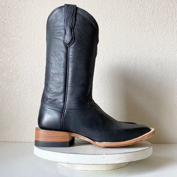 NEW Capitan Mens Cowboy Boots FT WORTH Rivercrest 9D Black Leather Square Toe - Picture 2 of 10